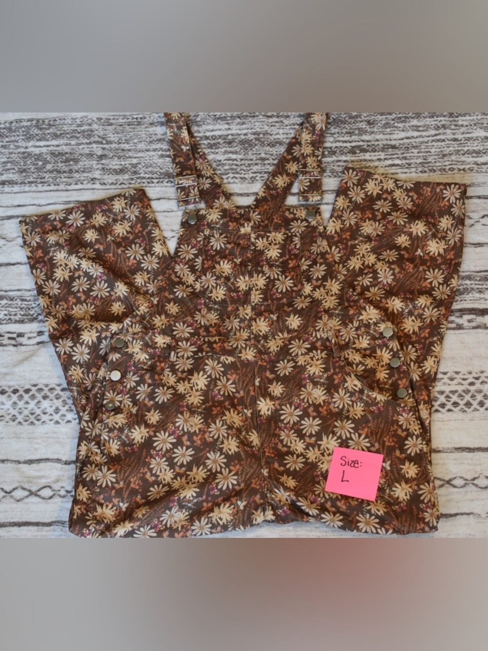 Brown Floral Denim Overalls Jumpsuit
